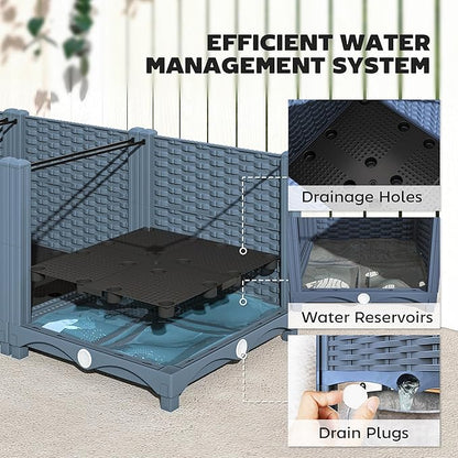 Outsunny 5 x 1 x 1 ft Raised Garden Bed, Indoor Outdoor Plastic Planter Box with Drainage Holes, Drain Plugs and Water Reservoirs for Vegetables, Herbs, Flowers & Succulents, Blue