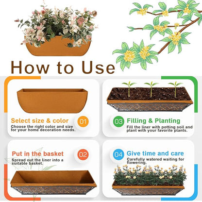 1-Pack 30in Planter Liners - Breathable Felt Hanging Basket and Window Box Liners - Prevent Root Suffocation and Bird Damage - Black