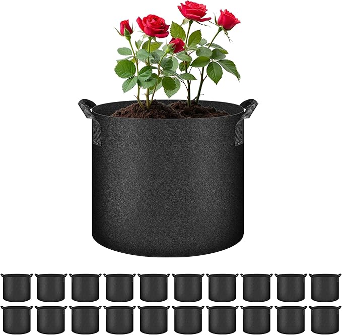 Simple Deluxe Breathable Plant Pots 20Pack 3 Gallon - 300g Nonwoven Fabric with Air-Pruning Roots, Foldable Garden Pots with Sturdy Handles for Transplanting & Indoor/Outdoor Plants, Black