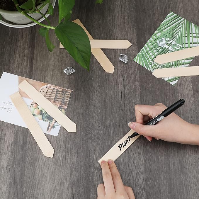 KINGLAKE GARDEN Wooden Plant Labels, 50 PCS 6 Inch Pointed Wooden Plant Sign Tags,Garden Tags Markers for Seed Potted Herbs Flowers Vegetables with Permanent Marking Pen(15 x 2cm)