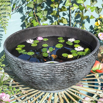 Sungmor Large Garden Bowl Planter Water Plant Pot, Miniature Landscaping Succulent Planter, 15.6 Inch Marble Texture Water Lily Pots, Small Fountain Base Mini Fish Pond Bird Bath
