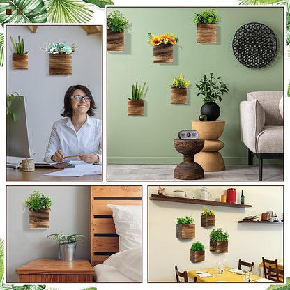 6 Pack Rustic Wood Wall Planters Hanging Wall Planters Pocket Vases Hanging Decor Vase for Plants Dried Flowers Faux Greenery Plants Indoor Living Room Bedroom Farmhouse Home Decor (3 Sizes)