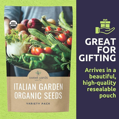 Organic Italian Garden Seeds Variety Pack - 12 Individual Packs - 2026 Season - Genovese Basil, Italian Giant Parsley, Chioggia Beet & More! for Indoor & Outdoor Planting (Non-GMO, Certified Organic)