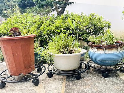 15.8" Metal Plant Caddy with Wheels 5 Packs Extra-large Rolling Plant Stands Wheeled Plant Dolly Heavy-duty Pot Mover Roller Base Indoor Outdoor Plant Trolley Cart with Brake Water-proof, Black