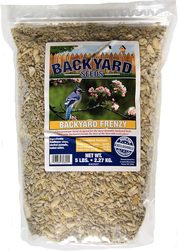 CountryMax Backyard Seeds Wild Bird Seed Blend 5lbs - Premium No-Waste Mix with Sunflower Chips, Shelled Peanuts & Hulled Millet, Small Bag of Wild Bird Food