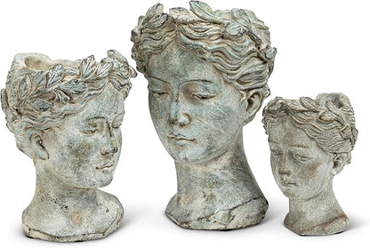 Abbott Collection Goddess Head Planter – Small Cement Indoor and Outdoor Planter Pot – Grecian Woman Statue Head Planter for Flowers and Succulents (Grey, 8.5" Tall, 3.5" Opening)
