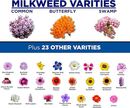 Monarch Butterfly Garden Kit with Milkweed Seeds–Perennial Flower Seeds to Plant Outside| 1/4 Pound Pure Bulk Wildflower Seeds | Garden Seeds for Attracting Pollinators | Seed Packets for Spring/Fall