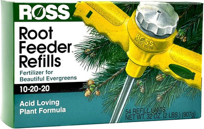 Ross Evergreen Shrub and Tree Fertilizer Refills for Ross Root Feeder, 10-20-20 For All Evergreens and Acid Loving Plants, 54 Refills