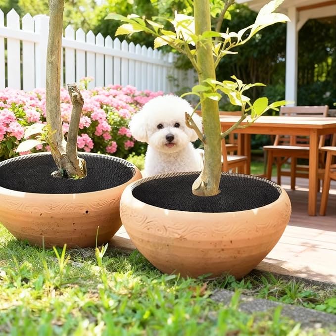 Supkiir 10 Pcs Plant Pot Grid Soil Protector Covers, 12 Inch Plant Pot Cover with 30 Metal Stakes, Black Thickened Cut-able Flower Soil Cover to Protect Soil from Animals for Indoor Outdoor Plants