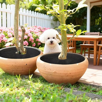 Supkiir 10 Pcs Plant Pot Grid Soil Protector Covers, 12 Inch Plant Pot Cover with 30 Metal Stakes, Black Thickened Cut-able Flower Soil Cover to Protect Soil from Animals for Indoor Outdoor Plants