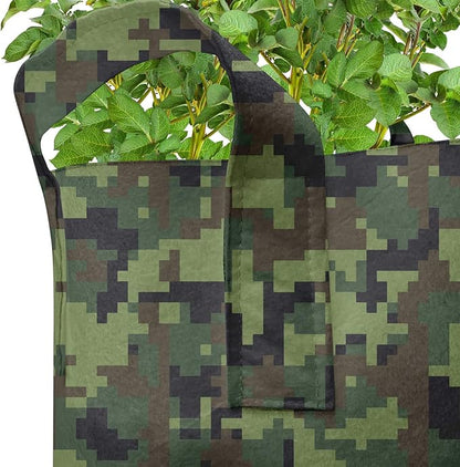 Lunarable Camouflage Grow Bags 5-Pack, Pixel Woodland Camo Art, Heavyduty Fabric Pots with Handles for Plants, Green Cocoa