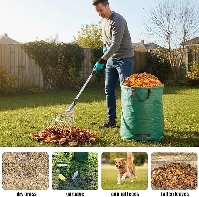Adjustable Metal Leaf Set 65" Adjustable Handle Rake Set,32-63" Handle, 8-23" Wide with 72-Gallon Leaf Scoops&Bag-Heavy Duty Garden Rake for Lawns, Shrubs, Grass, Flower Beds & Outdoor Use