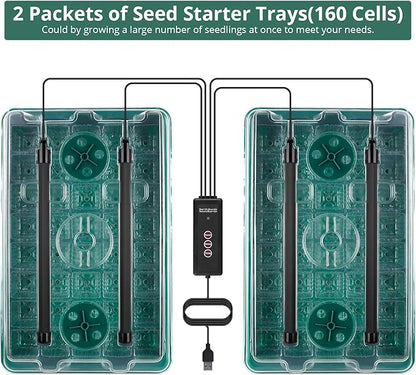 Sondiko Seed Starter Tray with Grow Light, 80 Cells Seed Starter Kit with Humidity Dome, Adjustable Brightness Plant Starter Trays, Indoor Plants Germination Kit(2 Pack)