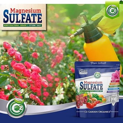 Magnesium Sulfate Epsom Salt Fertilizer - Made in USA - Plant Food for Hydroponics, Plants, Flower Gardens - Fruit, Vegetables, Holistic Herbs. OMRI Listed (Cz Garden Organics Magnesium Sulfate 19LB)