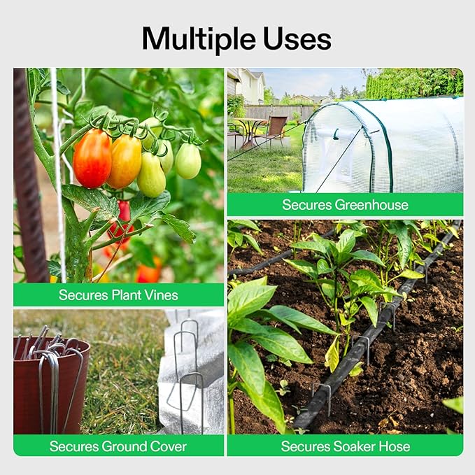 VIVOSUN 6 Inch 25-Pack Landscape Staples, Galvanized Steel Garden Stakes 11 Gauge U-Shaped Pins for Weed Barrier Fabric, Soaker Hose, Holding Fence