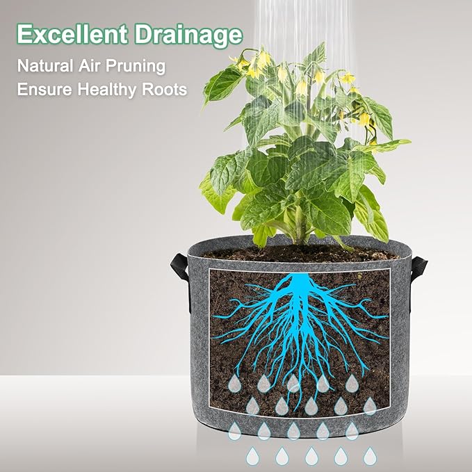 5-Pack Plant Grow Bags 1 Gallon Grow Bags 300G Thickened Fabric Pots with Durable Handles Plant Garden Grow Pots for Fruits/Vegetables/Flowers/Plants [Grey]