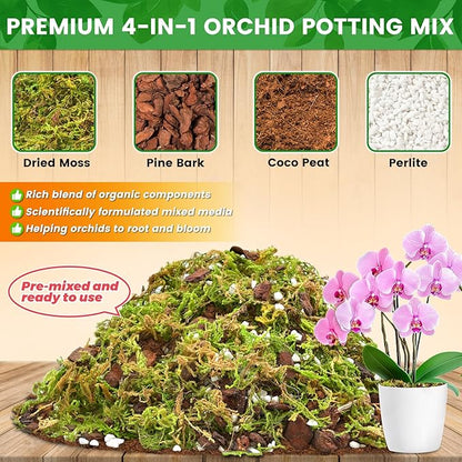 Legigo 4 QT Orchid Potting Mix for Repotting- Include Moss, Pine Bark, Perlite and Coco Peat, Orchid Bark Potting Mix, Orchid Soil for Potting Indoor Plants, Enhanced Drainage & Root Ventilation