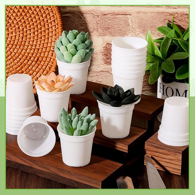 Yaomiao 200 Pcs 2 Inch White Mini Plastic Plant Pot Nursery Seedling Pots Seed Starter with Drainage Holes for Indoor Outdoor Garden Succulent Plants Cuttings Transplanting