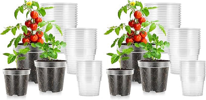 VIVOSUN 72 Packs 4/5/6 Inch Clear Nursery Pots with Drainage Holes, Reinforced Plastic Seedling Pots for Plants, Flowers, Cuttings, and Succulents, 40 pcs Plant Labels