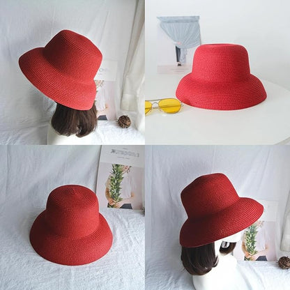 Wide-Brim Classic Elegant Style Foldable Straw Hat Women's Retro UV Resistant Sun Hats for Outdoor, Beach and Travel