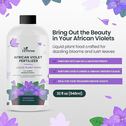 32oz African Violet Fertilizer for African Violets Live Plants - Makes 48 Gallons of Indoor Plant Food for Houseplants, Balanced Macro & Micronutrients Formula for Vibrant Blooms & Lush Foliage