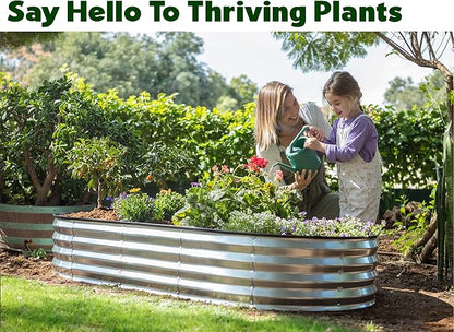 Plant & Plot Galvanized Raised Garden Beds Outdoor // 6×3×1 ft Planter Raised Beds for Gardening, Vegetables, Flowers // Large Metal Garden Box // Patented Tool-Free Design (Silver)