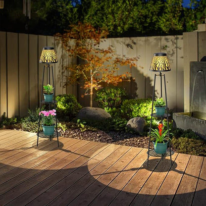MXwcy 2 Pack Metal Solar Floor Lights Outdoor with Plant Stands, 45.5'' Solar Powered Street Lights, for Garden Yard Pathway Driveway Porch