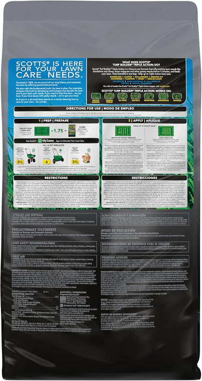 Scotts Turf Builder Triple Action1, Combination Weed Control, Weed Preventer, and Fertilizer, 25-0-2, 5,000 sq. ft., 14.10 lbs.