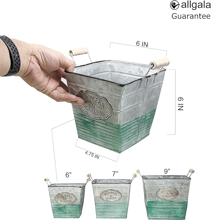 allgala Galvanized Planter Pot Indoor and Outdoor Decoration-Square-6"-HD88306