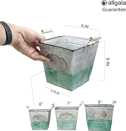 allgala Galvanized Planter Pot Indoor and Outdoor Decoration-Square-6"-HD88306