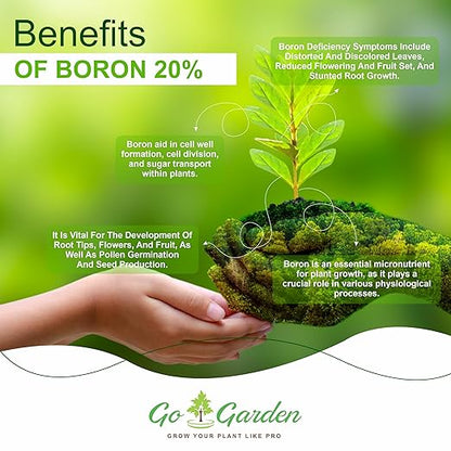 Go Garden Boron 20% Micronutrient Fertilizer - Boosts Vegetable Growth, 250g Powder Fertilizer for Plants