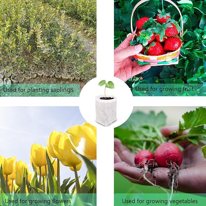 gardtree 400PCS 4.7×5.5 Inch Breathable Plant Grow Bags - Biodegradable Non-Woven Plant Nursery Bags for Seed Starting, Indoor/Outdoor Vegetables, Herbs & Flowers | Easy Transplant, Space Saving
