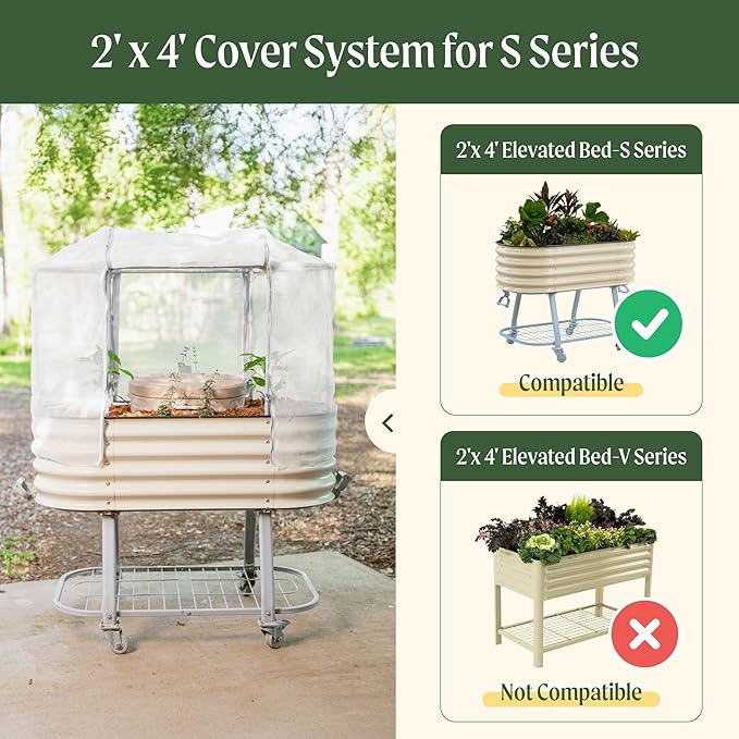 Vego garden Cover System for 2.0' x 4.0' Elevated Rolling Garden Bed-S Series (Garden Bed not Included)