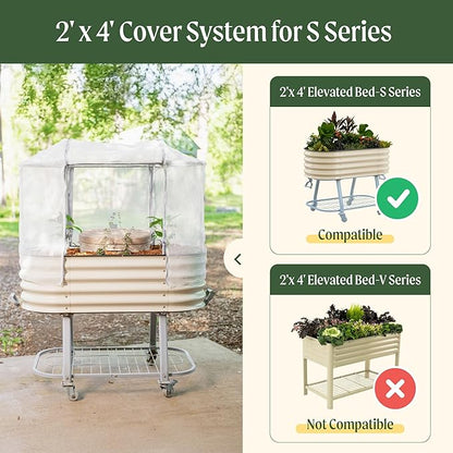 Vego garden Cover System for 2.0' x 4.0' Elevated Rolling Garden Bed-S Series (Garden Bed not Included)