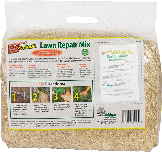 EZ Straw Lawn Repair Mix Tall Fescue Blend - Seed, Mulch and Fertilizer Combination, 11lbs (Covers 200sq ft.)