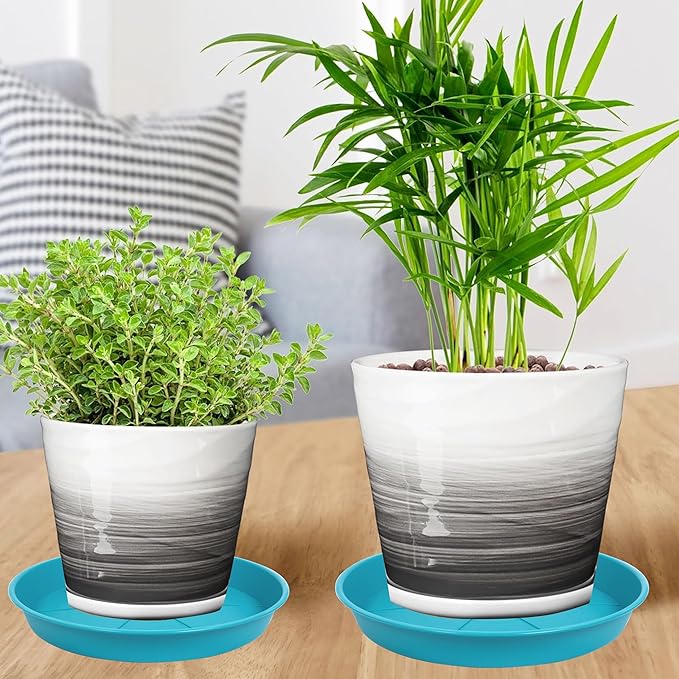 6 Pack of Plant Saucer Tray 7 8 inch, Heavy Duty Plastic Pot Plant Drip Trays Saucers for for Indoors Outdoor, Plant Water Tray for Planters 7-9" (8", Light Blue)