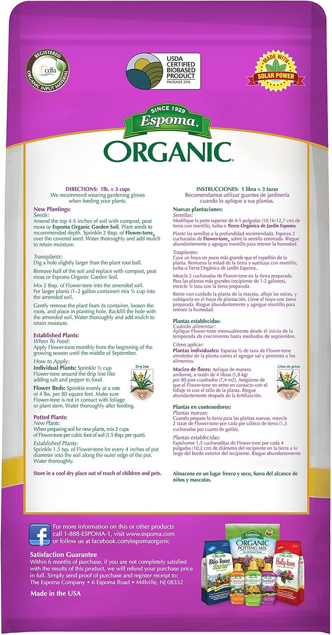 Espoma Organic Flower-Tone 3-4-5 Natural & Organic Plant Food; 4 lb. Bag; Organic Fertilizer for Flowers, Annuals, Perennials & Hanging Baskets. Blossom Booster - 3 Pack