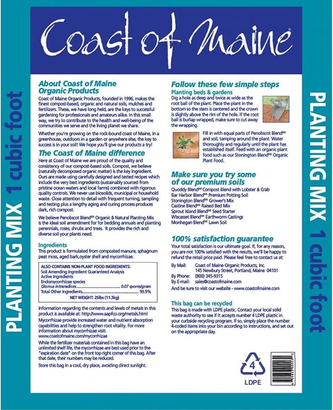 Coast of Maine Penobscot Blend, 1 cu ft (Pack of 2) Organic and Natural Planting Mix for Trees, Shrubs and Perennials