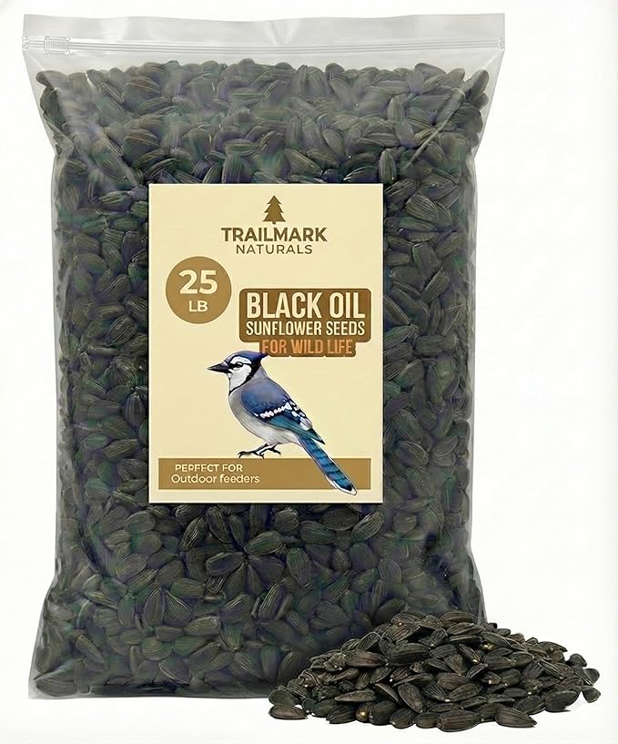 25 Pound Black Oil Sunflower Seeds for Birds – Premium Wildlife Food – Non - GMO -Grown in The USA - Black Oil Sunflower Seeds for Wild Animals and Backyard Feeders