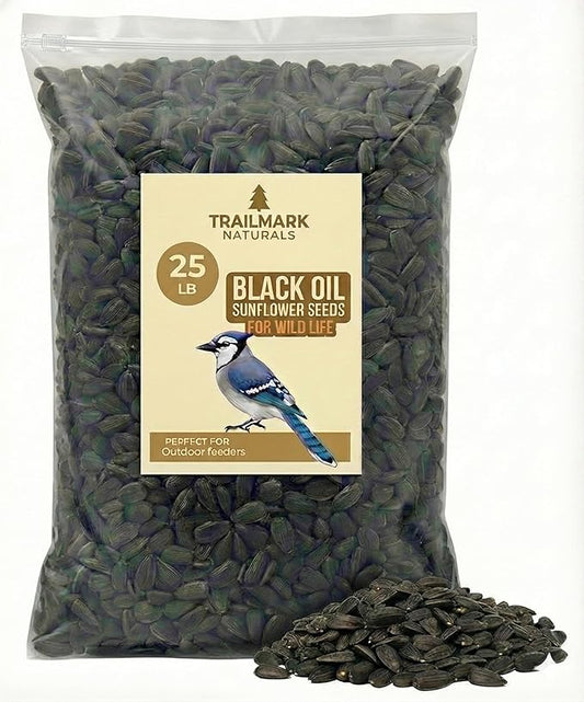 25 Pound Black Oil Sunflower Seeds for Birds – Premium Wildlife Food – Non - GMO -Grown in The USA - Black Oil Sunflower Seeds for Wild Animals and Backyard Feeders