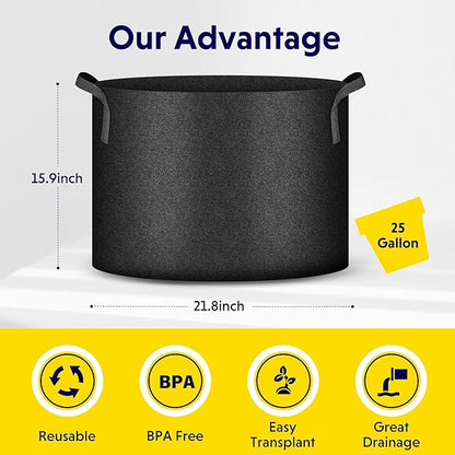 iPower 5 Pack 25 Gallon Grow Bags Heavy Duty 300G Thickened Nonwoven Fabric Plant Pots with 5 Labels & Handles for Outdoor Garden, Aeration Planter Bags for Fruits, Vegetables, Tomato & Flowers, Black