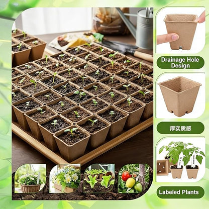 500 Sets Seedling Starter Kit with Square Peat Pots 2.36", Organic Coco Coir Pellets 30 mm, Labels, & Transplant Tools, Biodegradable Nursery Pot with Drainage Hole Potting Soil for Plant