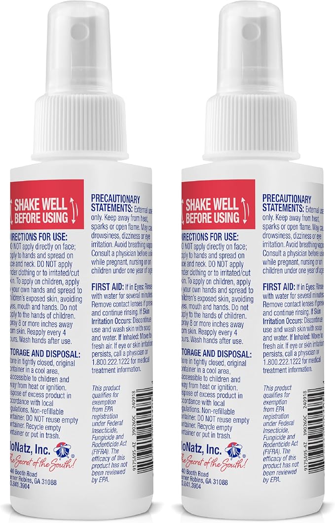 No Natz Botanical Insect Repellent, DEET-Free, Made with Natural Essential Oils, Non-Greasy Formula, Made in The USA, Fresh Scent, 4 Ounce Spray Bottle, 2-Pack