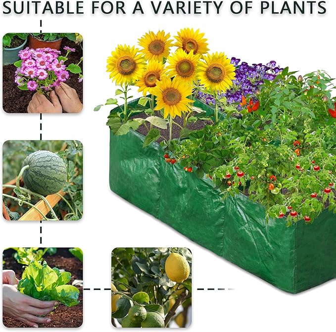 Fabric 2 Pack Fabric Garden Raised Bed with 6 Grids, Total 100 Gallon Thick Nonwoven Gardening Grow Bags Planting Container for Growing Herbs, Flowers and Vegetables