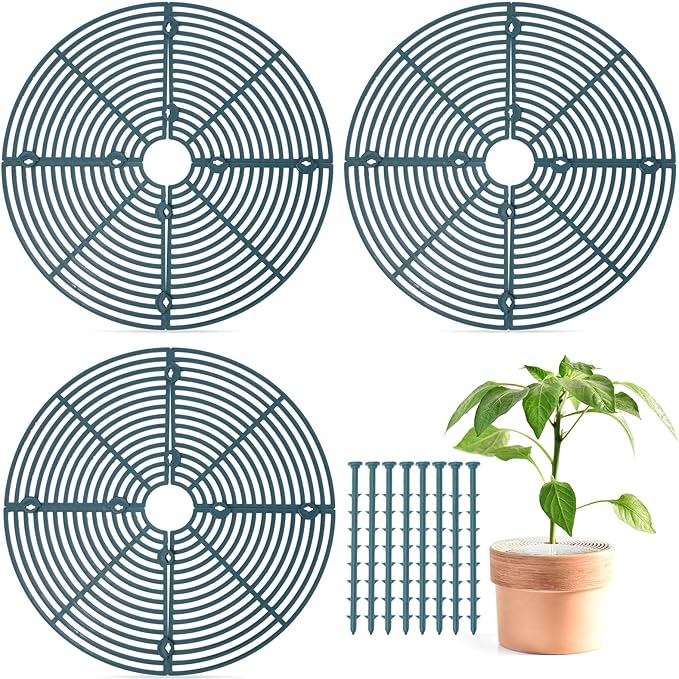 Sawysine 3 Pcs Plant Pot Cover Plant Protector from Animal Flower Pot Grid with Center Cutout Flower Cover Soil Protectors(11.8 in,Blackish Green)