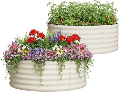 DDK Galvanized Raised Garden Bed, Round Outdoor Planter Bed, 4x4x1.5ft Metal Planter Box for Gardening and Planting,2Pack,MW