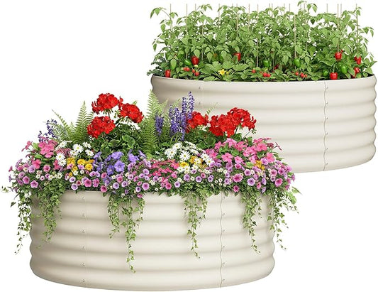 DDK Galvanized Raised Garden Bed, Round Outdoor Planter Bed, 4x4x1.5ft Metal Planter Box for Gardening and Planting,2Pack,MW