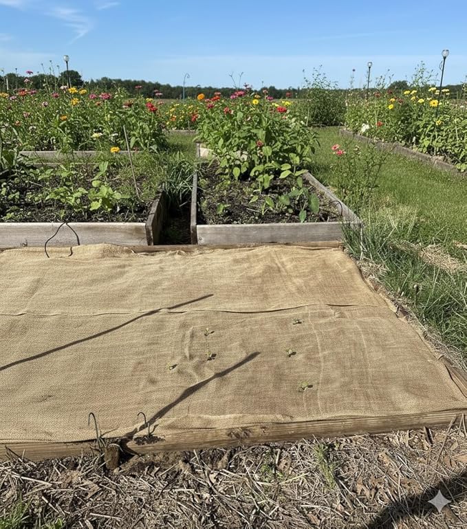 Jutemill 54 Inch X 15 Feet Gardening Supplies Burlap Liners, 68 SFT Lose Weave Jute-Burlap for Raised Bed, Seed Cover and Garden Blanket (54 Inch X 15 Feet, 54x15'L)