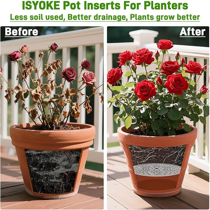 6-Pack 10/11/13-Inch Round Planter Insert, Planter Inserts for large Pots with Drainage Holes, Use Less Potting Soil, Plant Risers for Inside Pots for Tall or Short Planters for Indoor & Outdoor Use