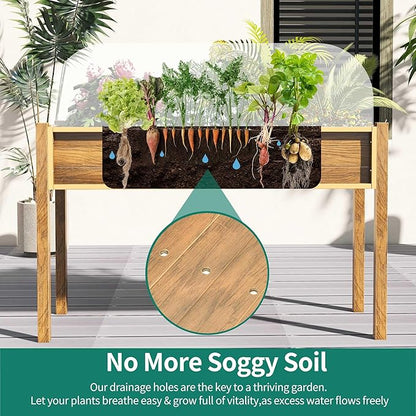 YITAHOME 48x18x30in Raised Garden Bed, Weather Resistant Poly Lumber Planter Box with Legs, Elevated Garden Bed for Yard, Garden, Balcony - Brown